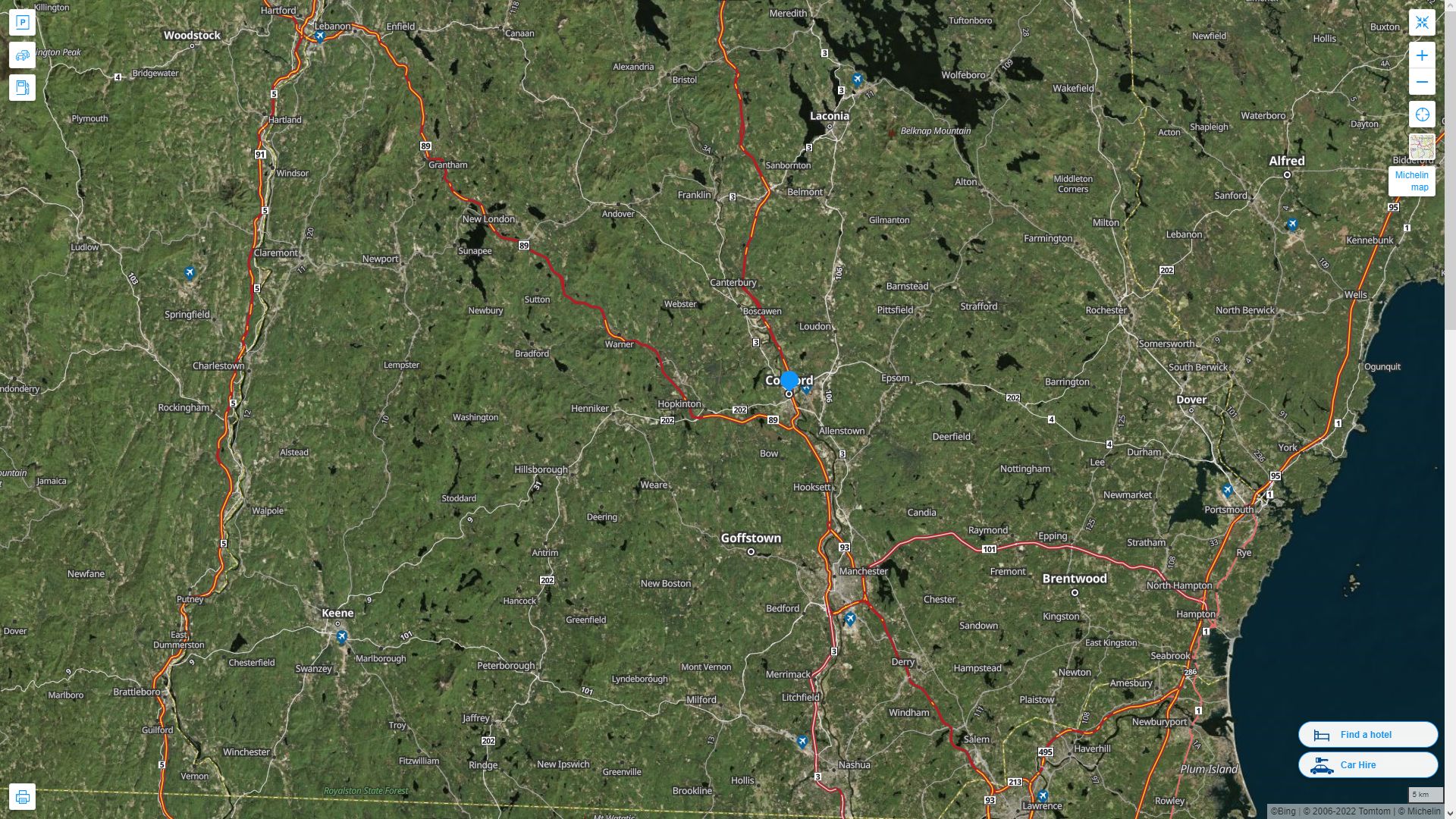 Concord New Hampshire Highway and Road Map with Satellite View